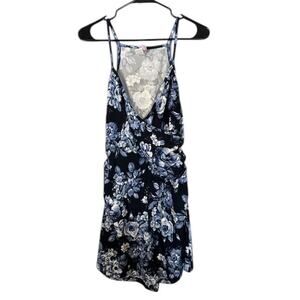 Route 3 Blue Floral Sleeveless Racerback One-Piece Shorts Romper Women’s Medium